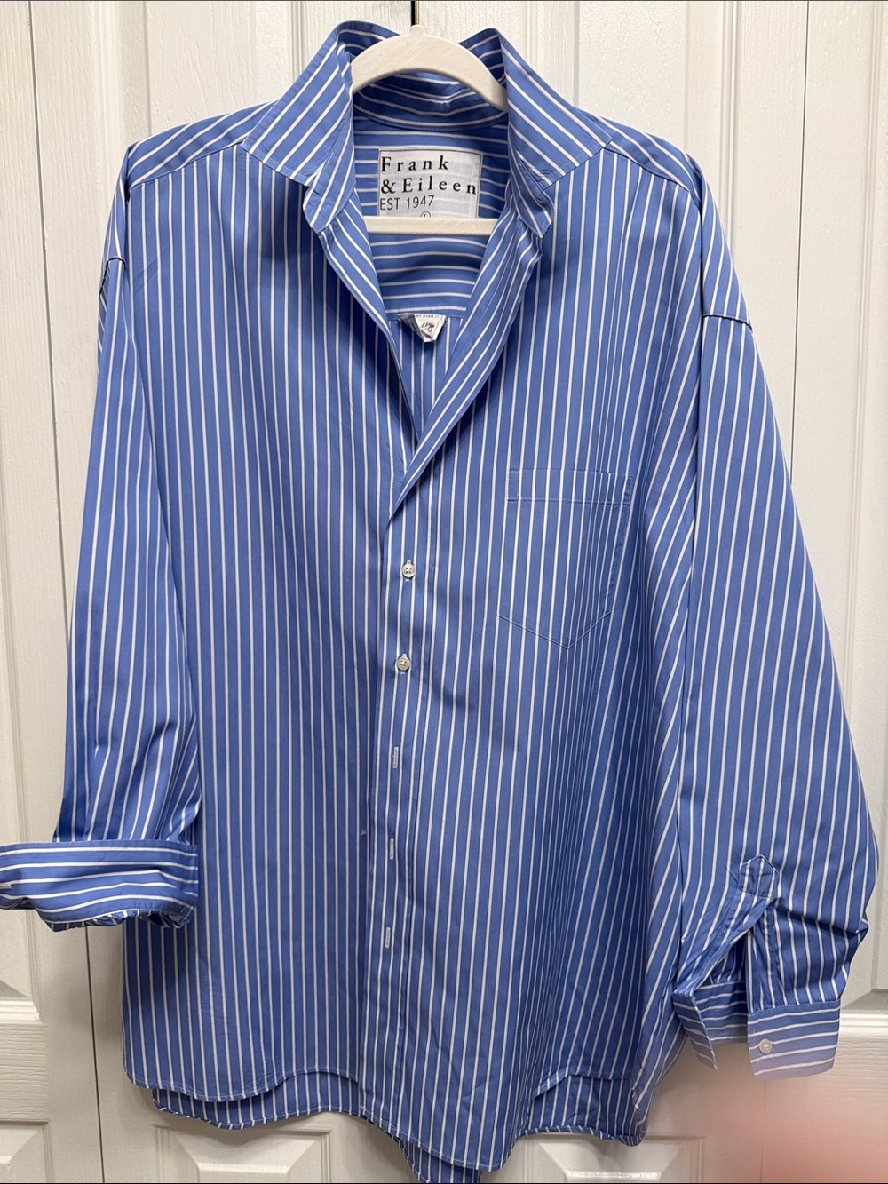 Frank & Eileen Blue and White Striped Shirley Relaxed Button-Down Shirt Size L